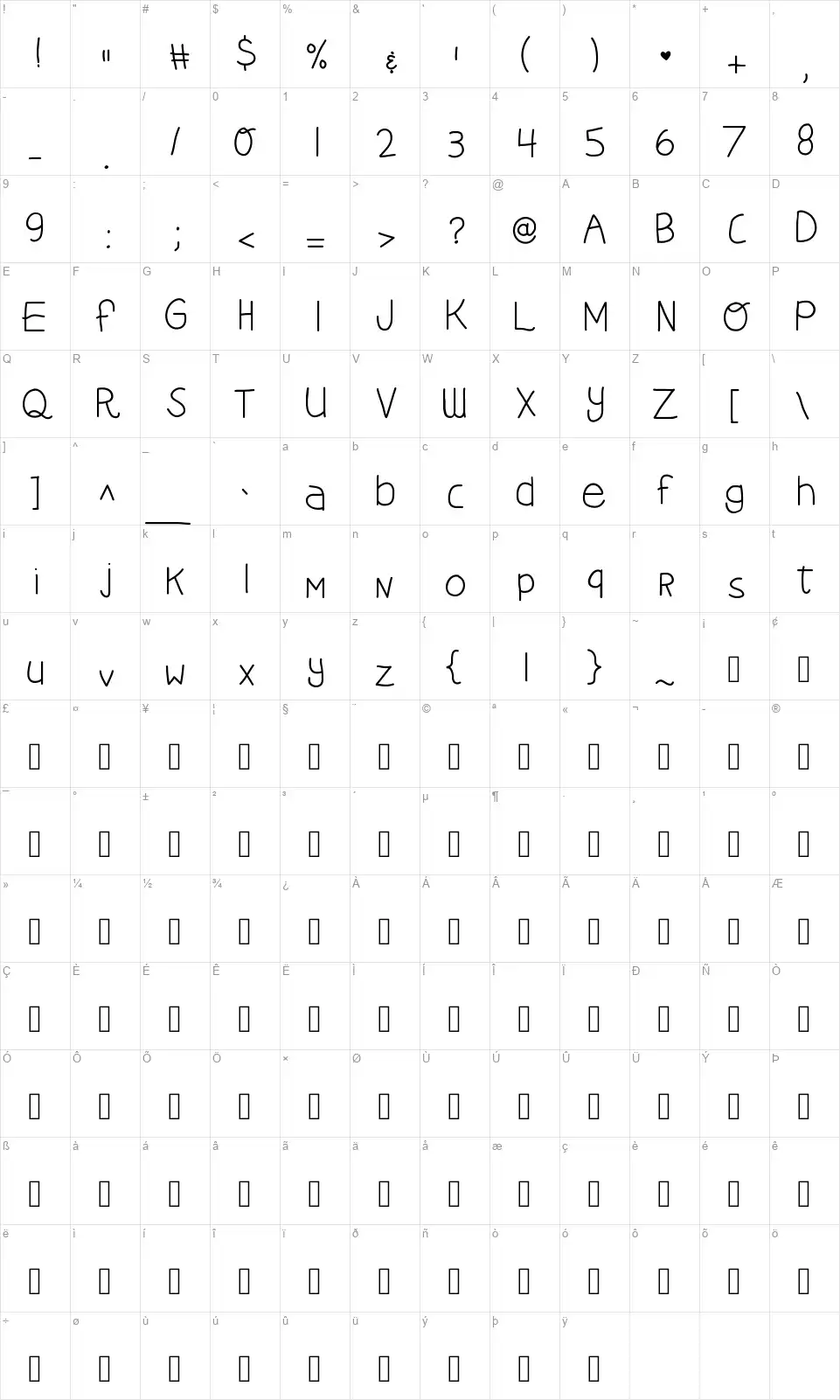 KB Earth Quakefont character map