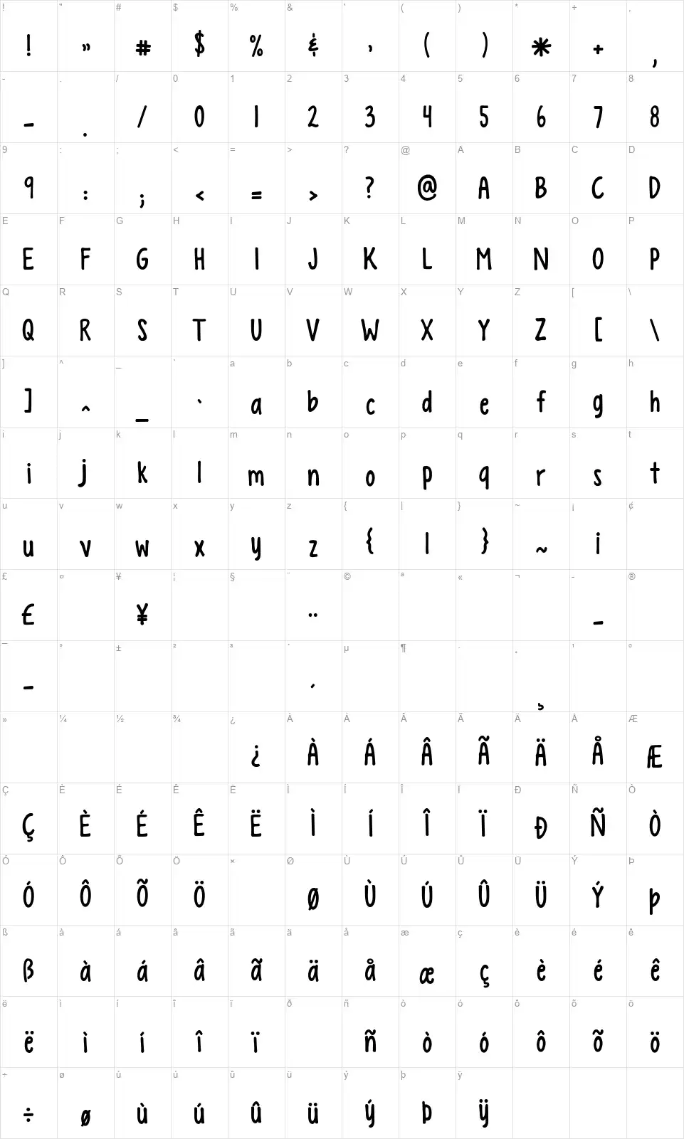 KG Empire of Dirtfont character map