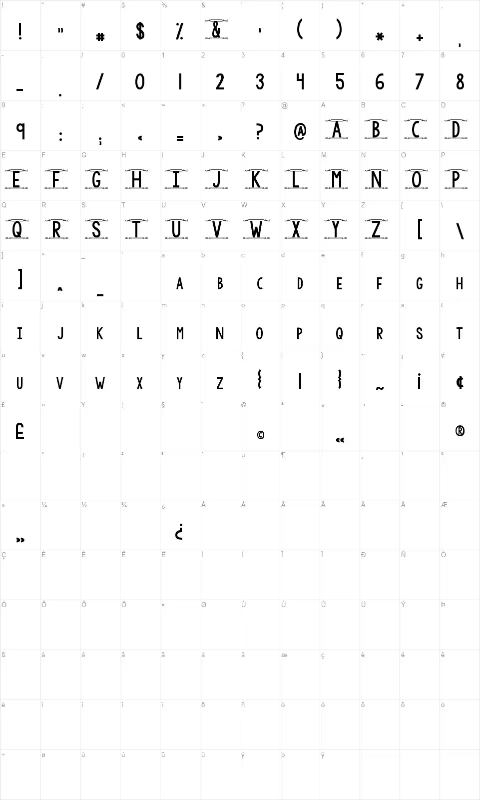 KG Modern Monogramfont character map