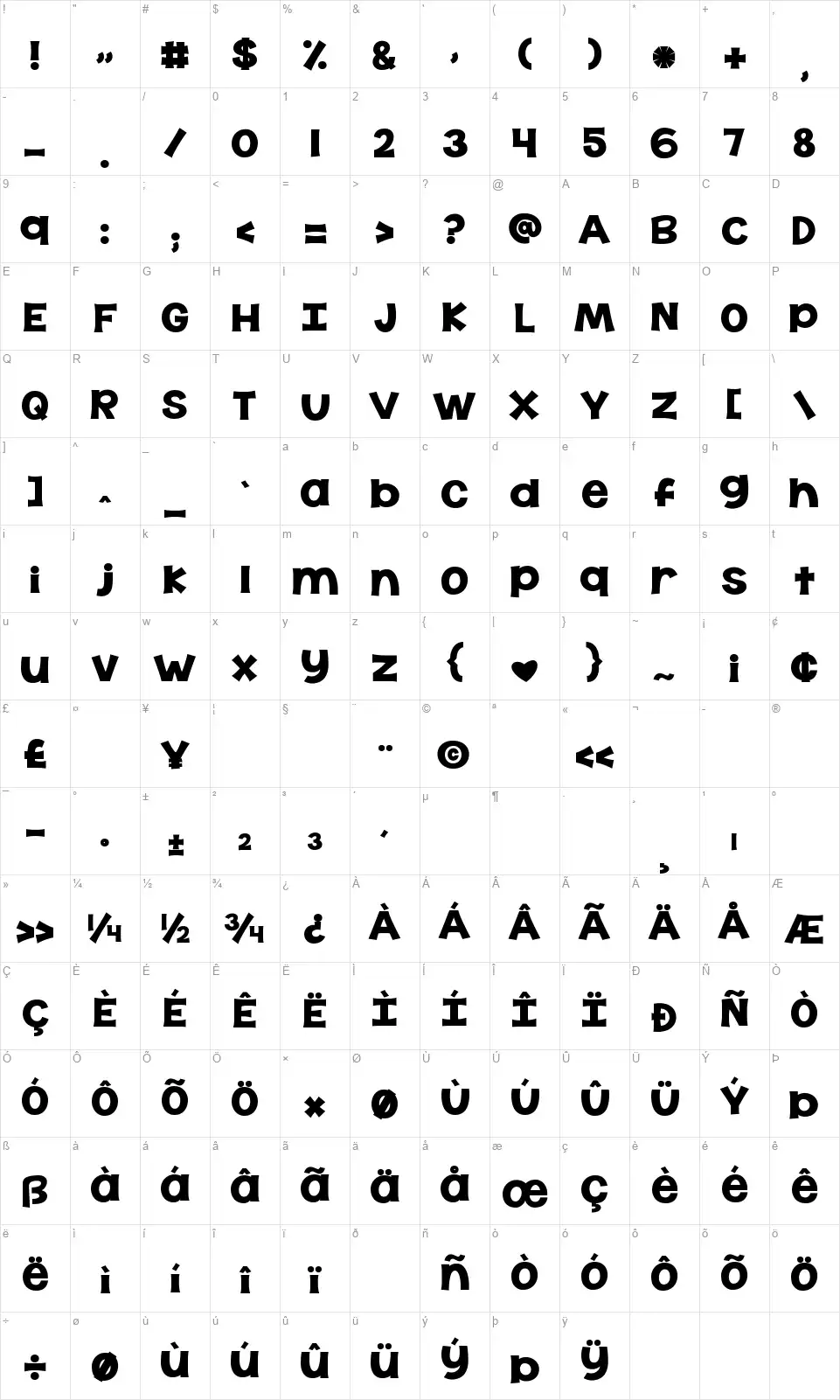 KG The Last Timefont character map