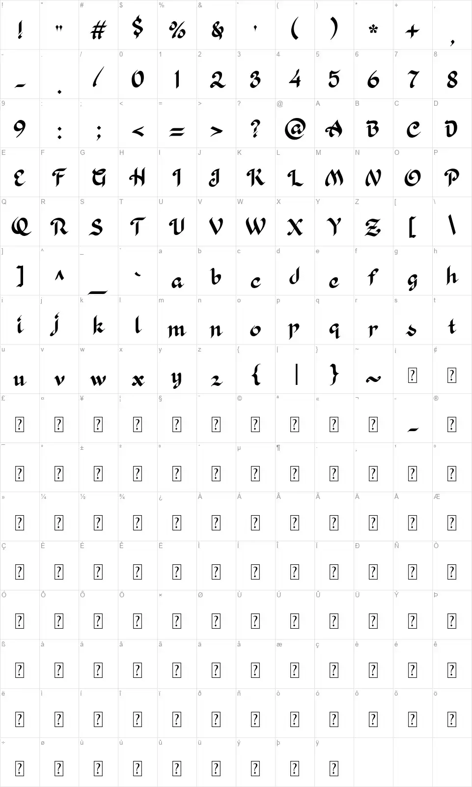 Khaleefafont character map