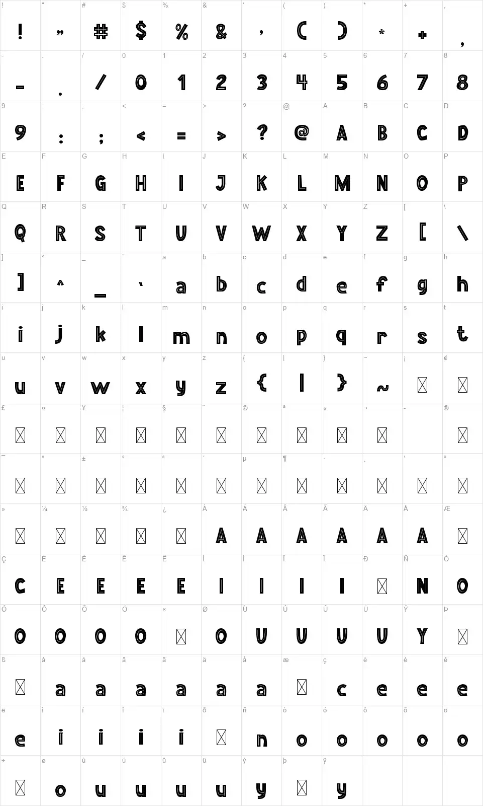 Kiddilinefont character map