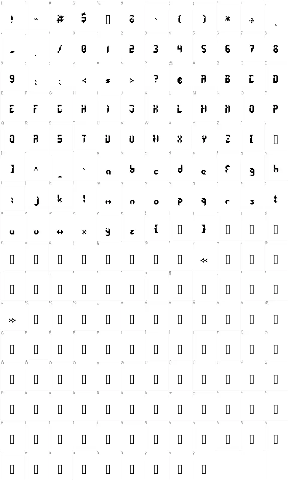 Kids Shapefont character map