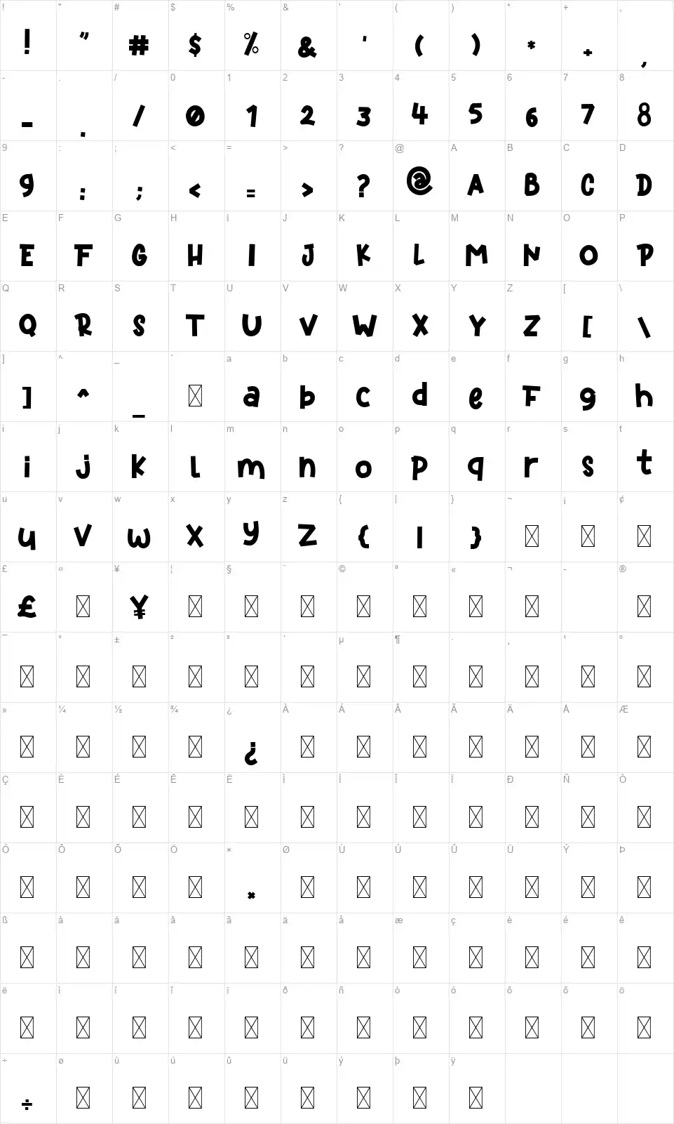 Kidspacefont character map