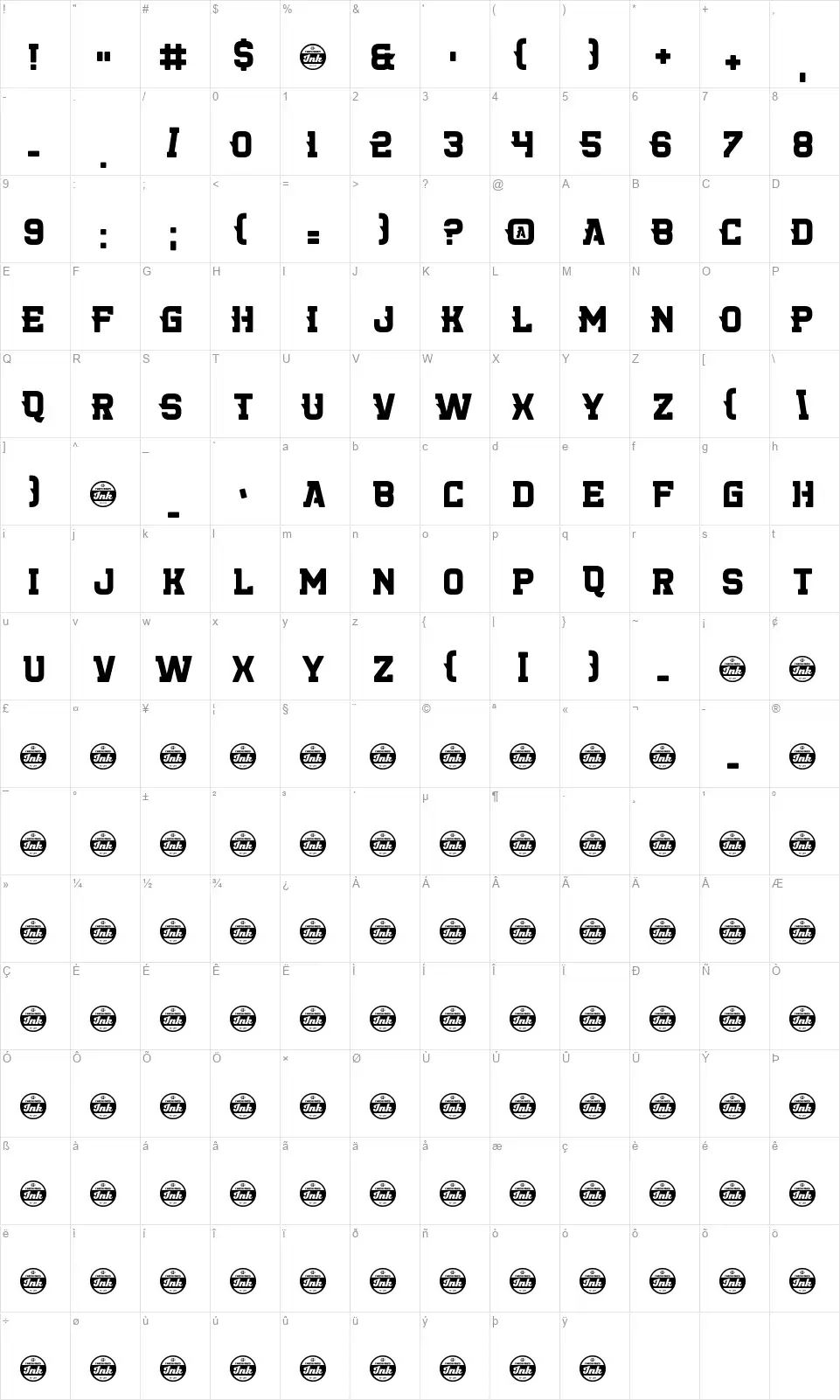 Killer Collegefont character map