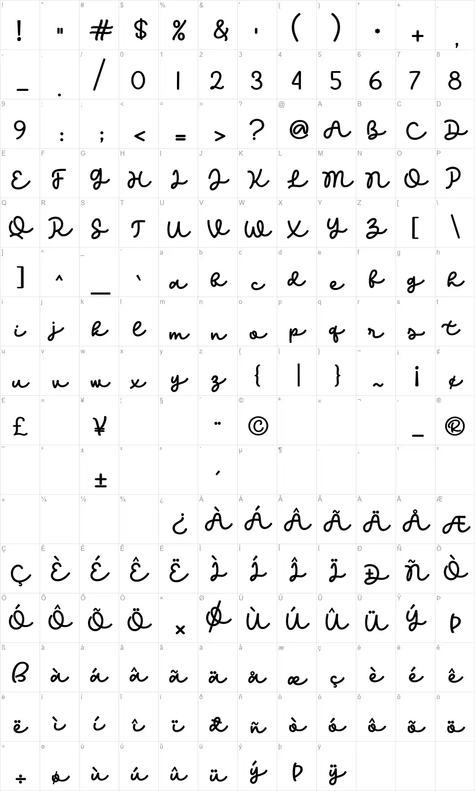 Kind Heartfont character map