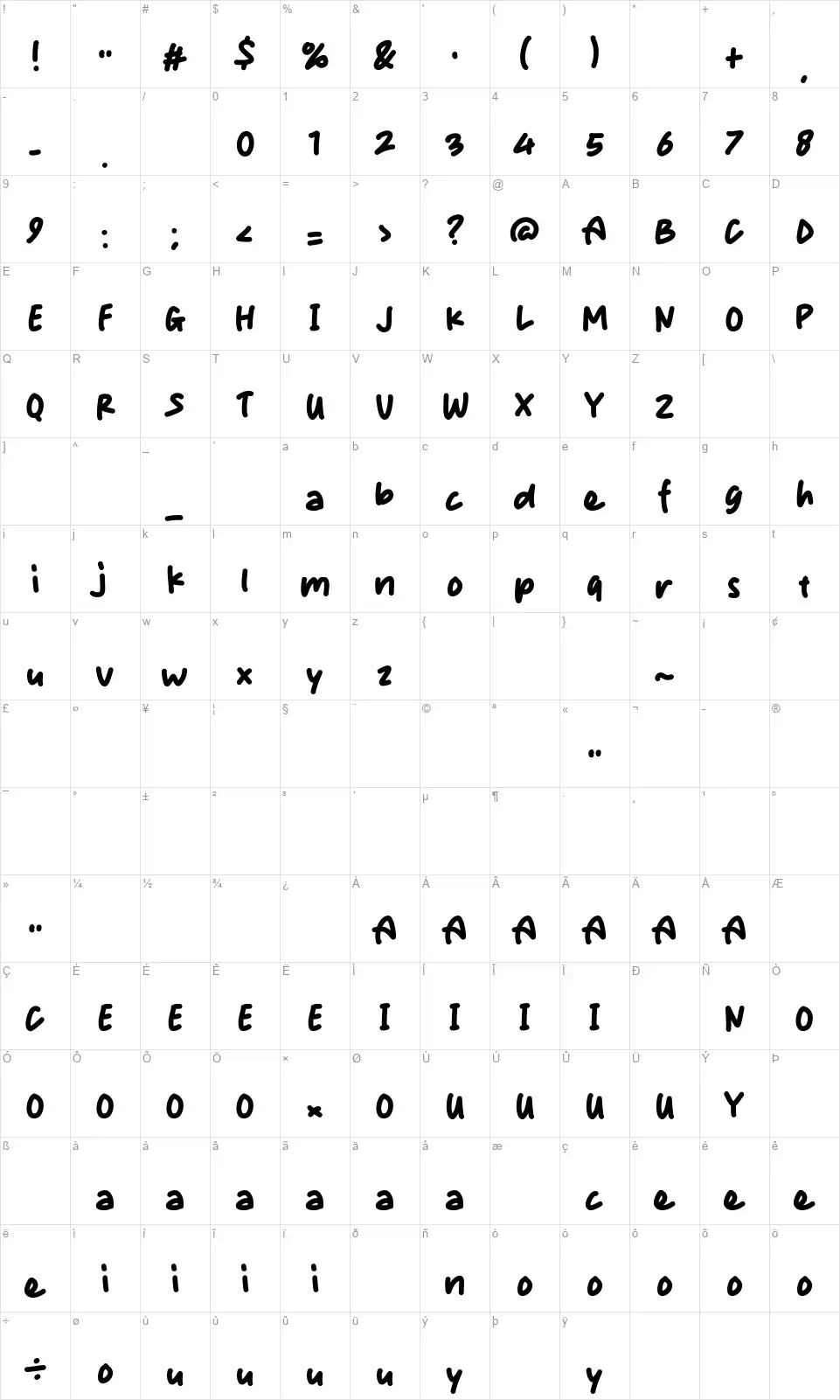 King Kidsfont character map
