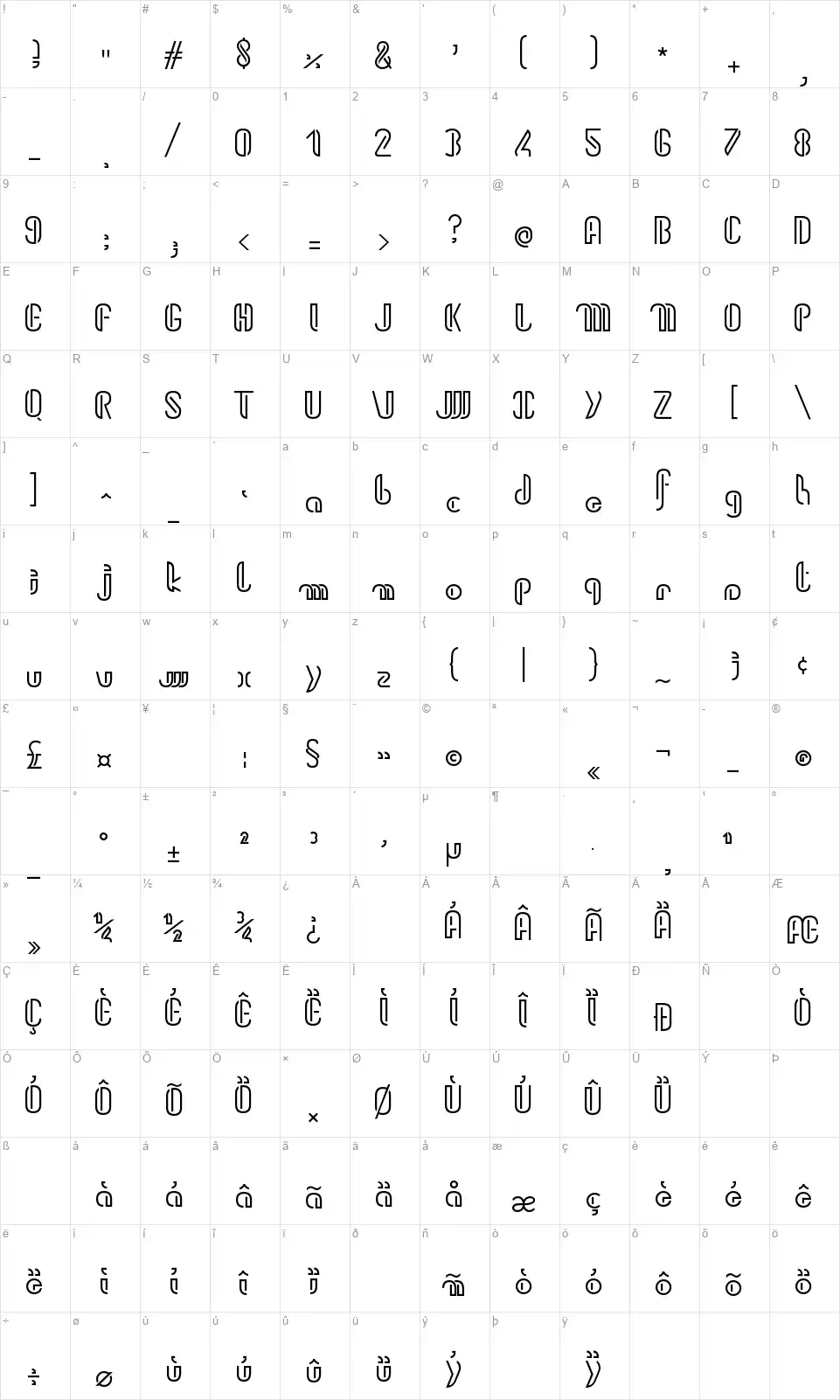 Kiwifont character map
