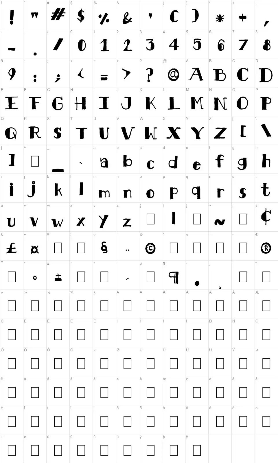 Kkhawsn Kdffont character map