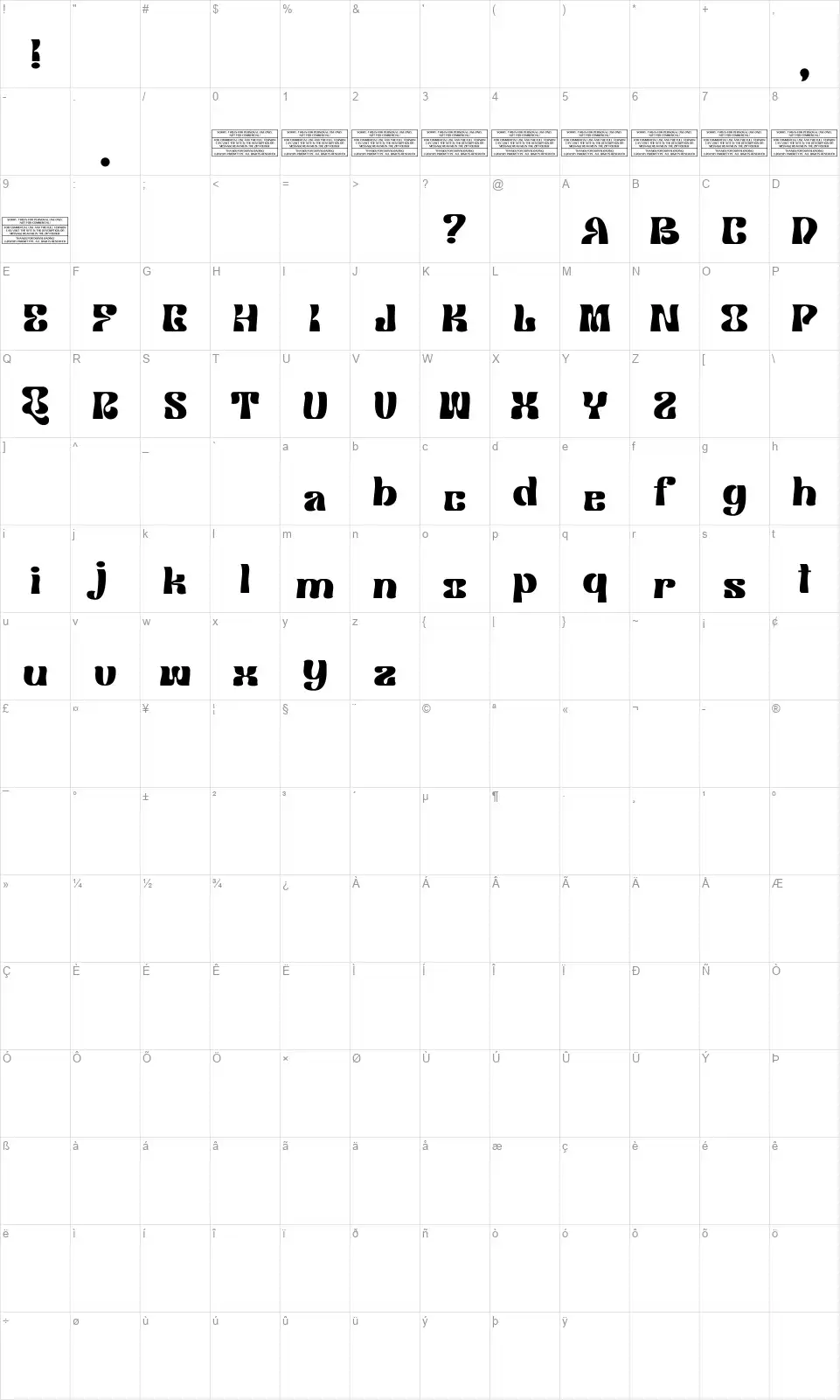 Klemer Displayfont character map
