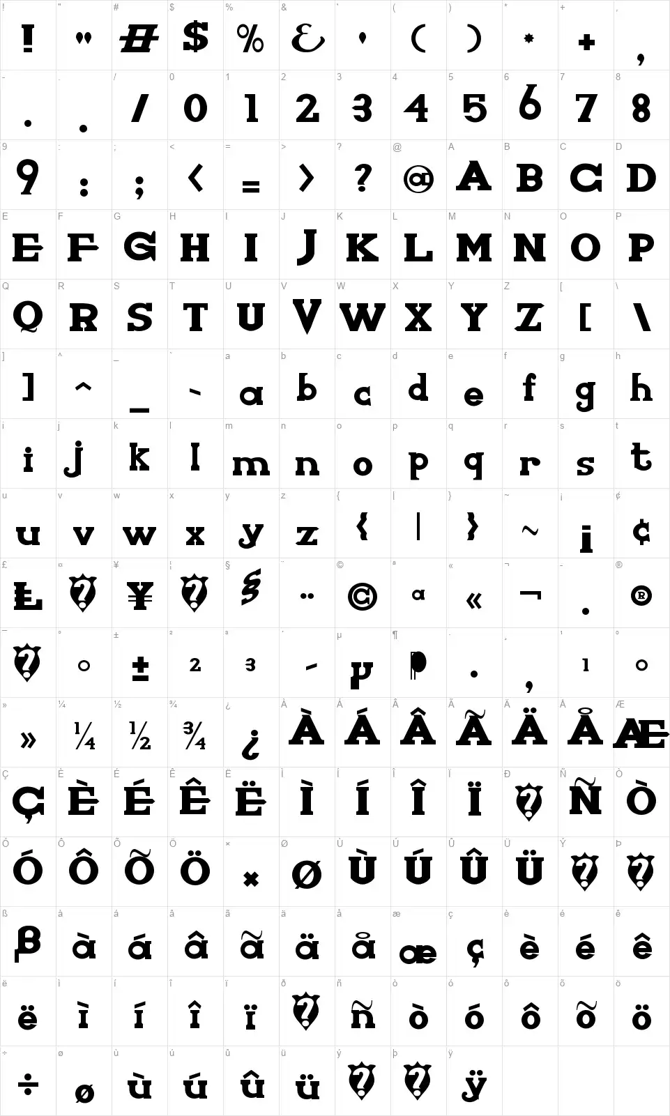 Knights Who Say Nifont character map