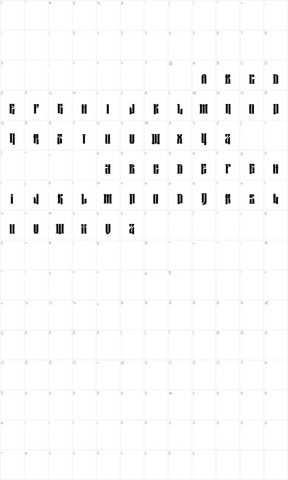 Koljafont character map