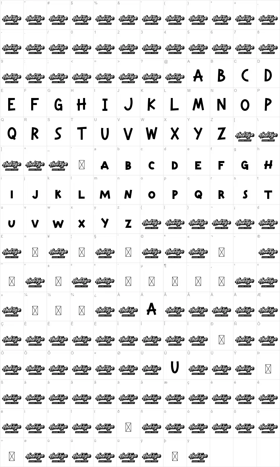 Komic Sundayfont character map