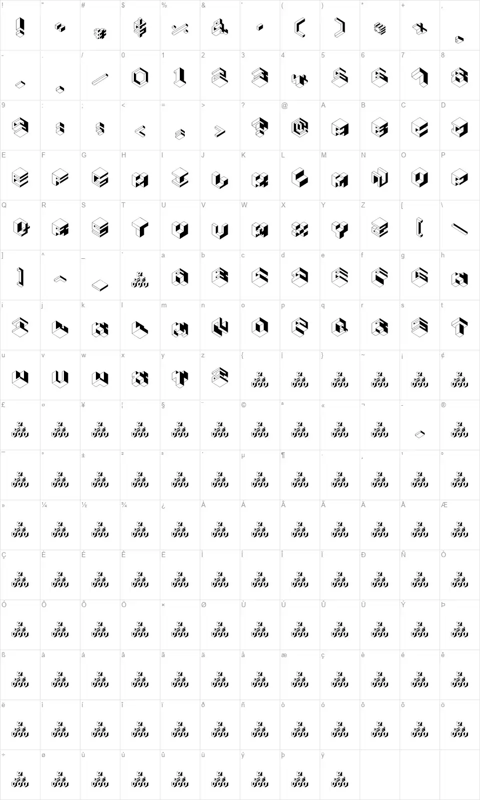Koobzfont character map