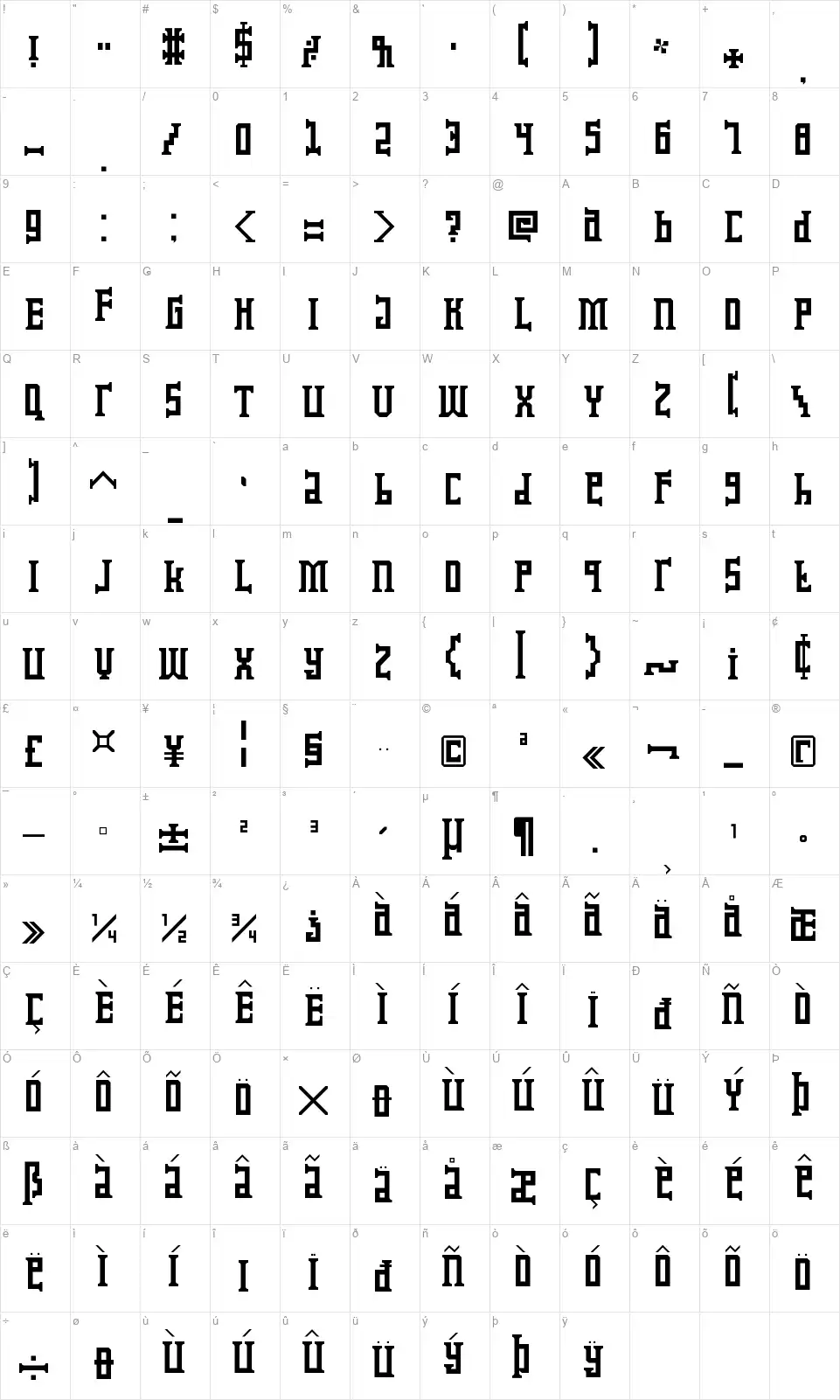 Koruptor and the Bitchesfont character map