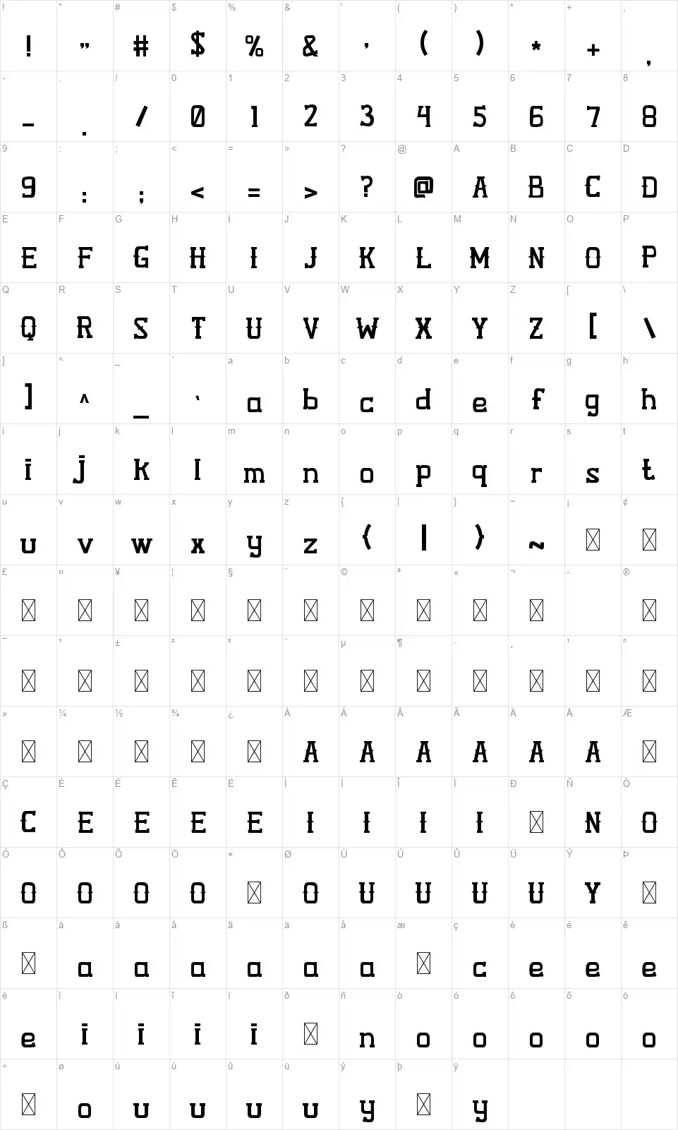 Kotatuafont character map