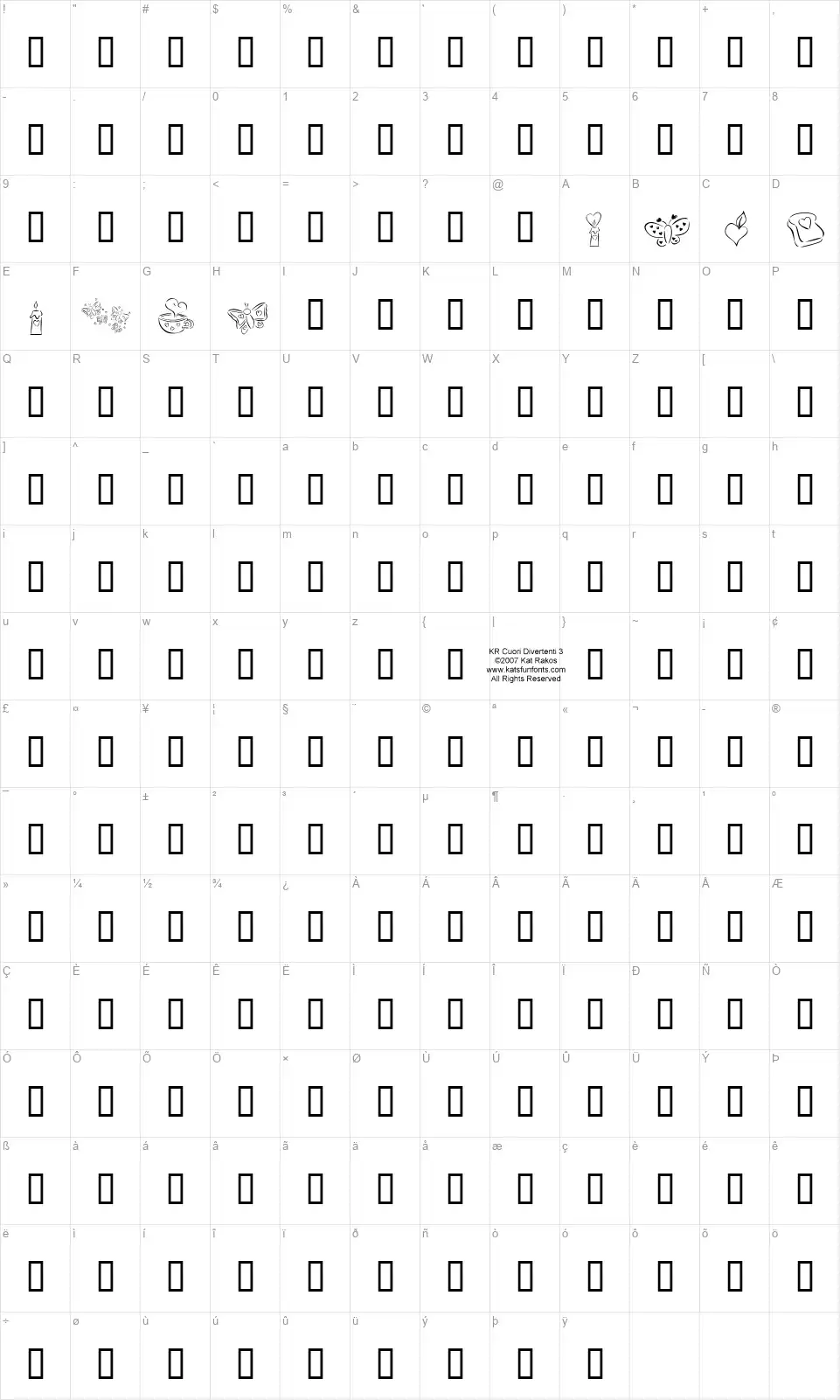 KR Cuori Divertenti 3font character map