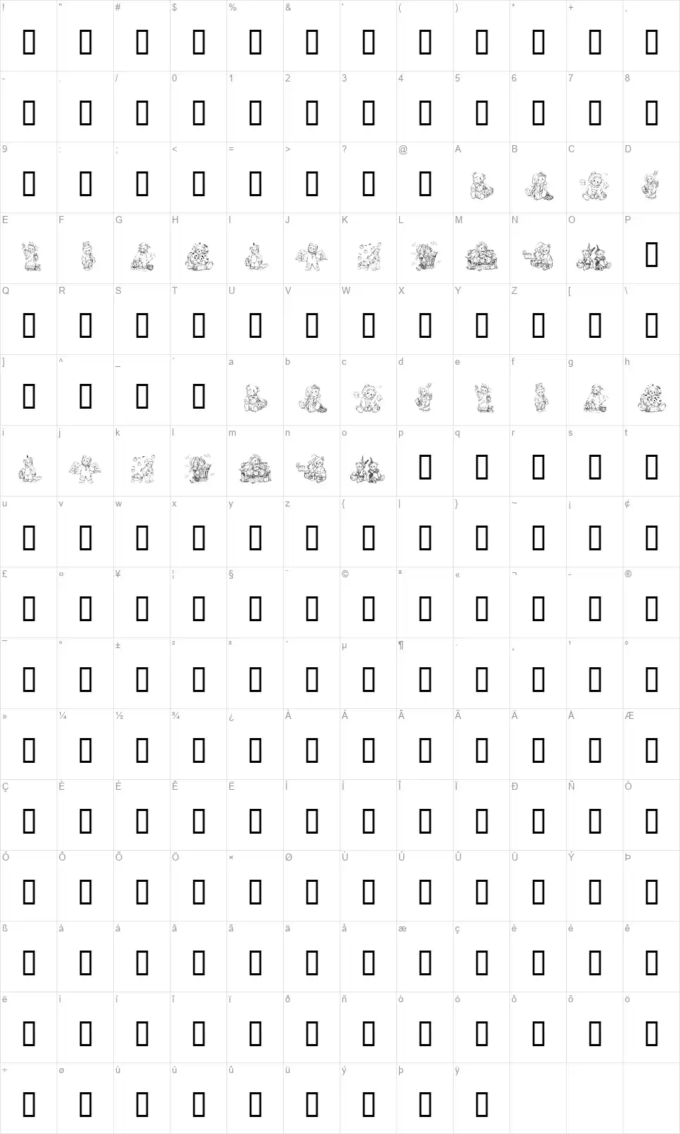 KR Holiday Teddiesfont character map