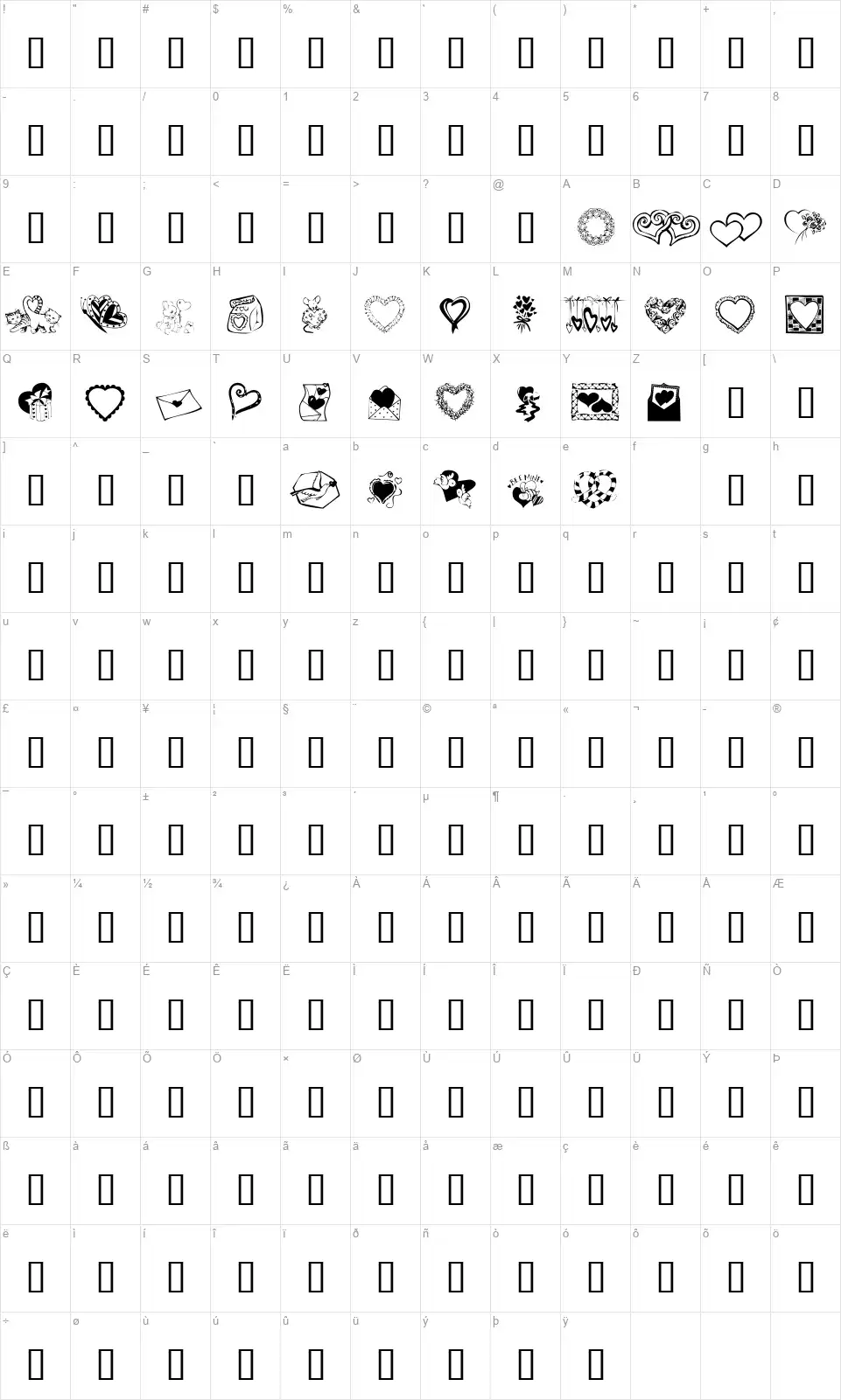 KR Kat's Got A New Valentinefont character map