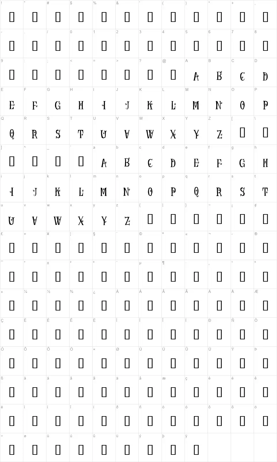 KR Ladybugfont character map