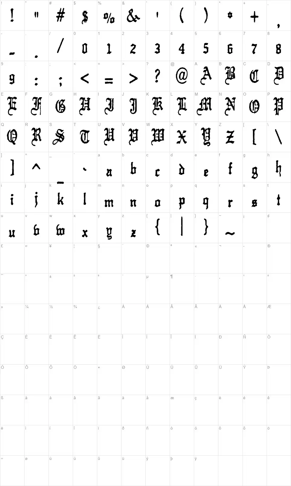 Kraut-type-a-fuckfont character map