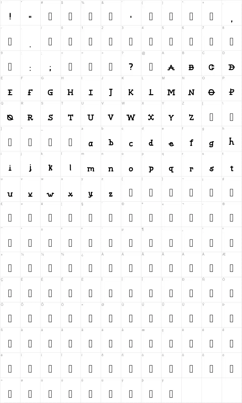 Krayfont character map