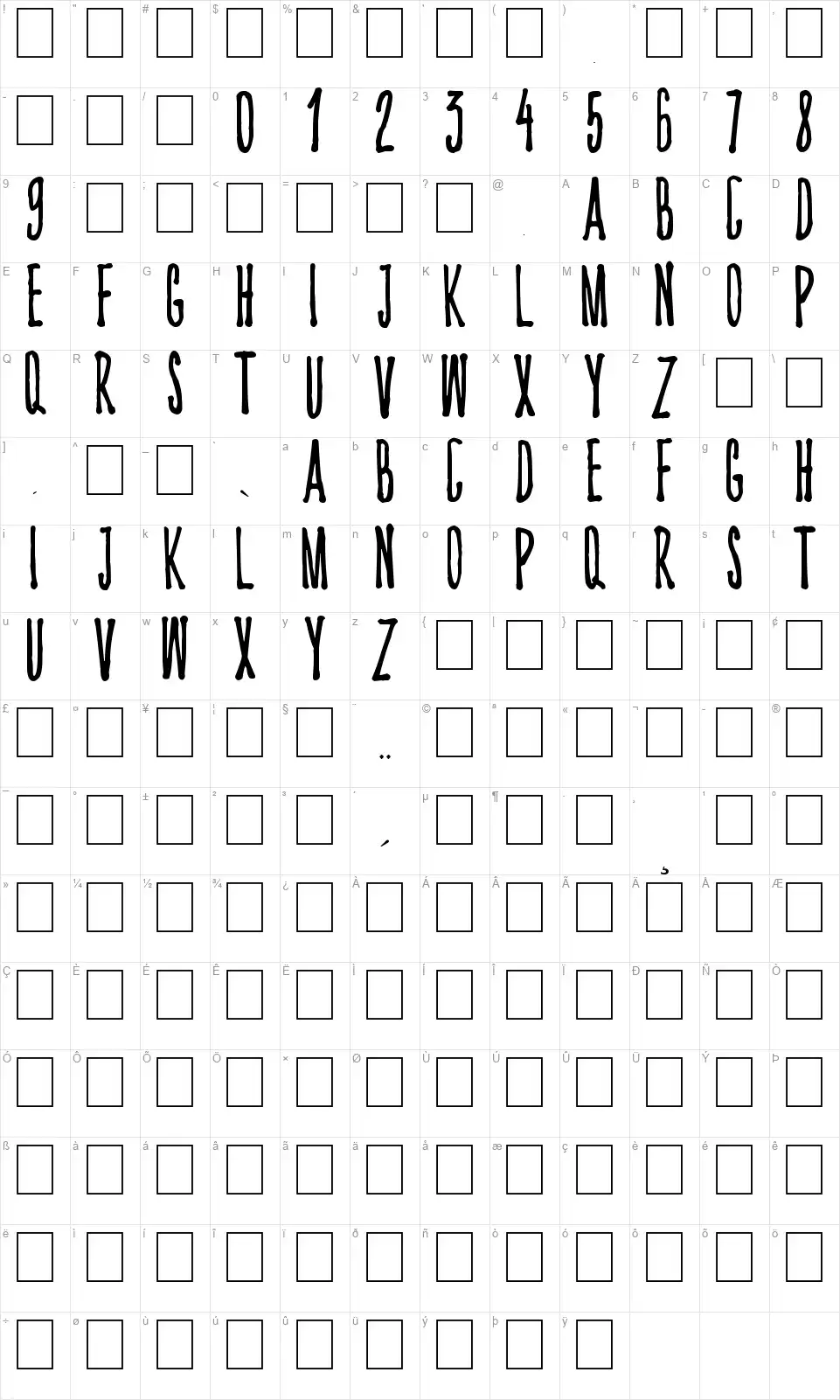 Kriipsfont character map