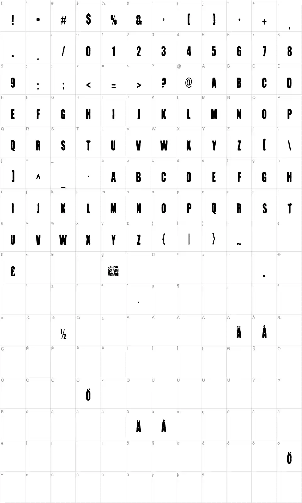 Kuumotusfont character map