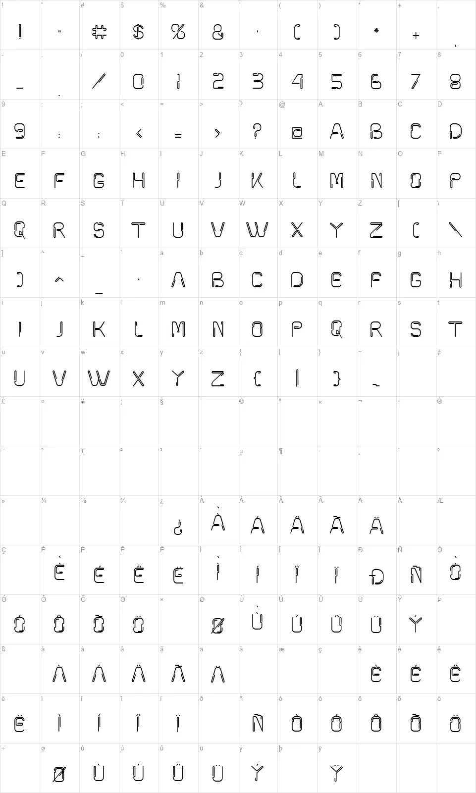 Kuxufont character map