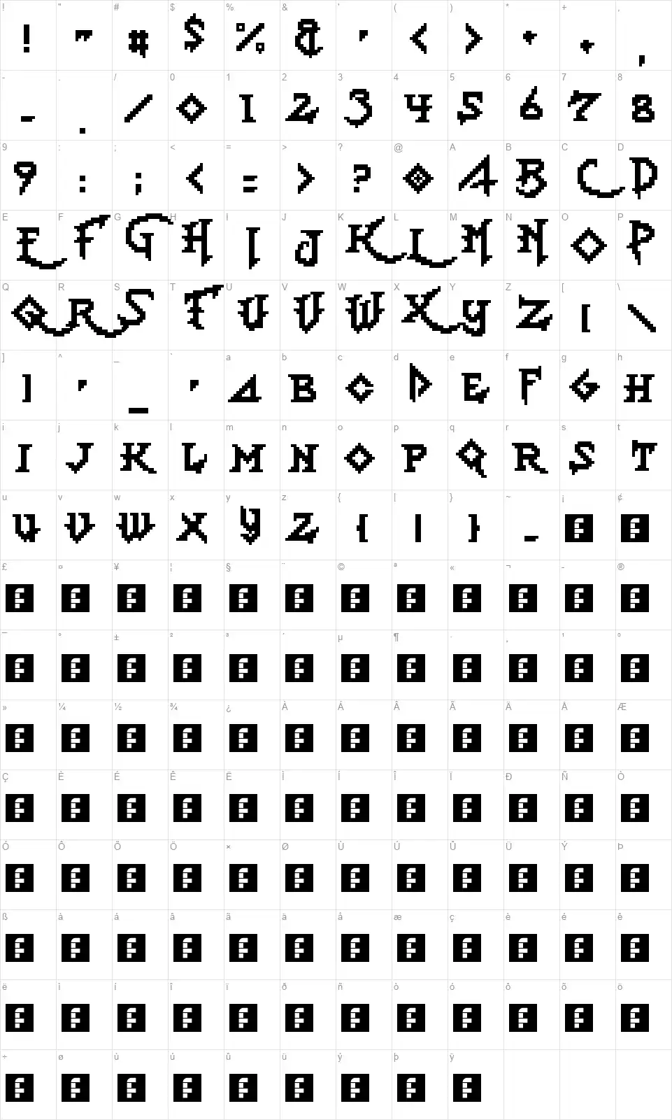 Lady Radical 2font character map