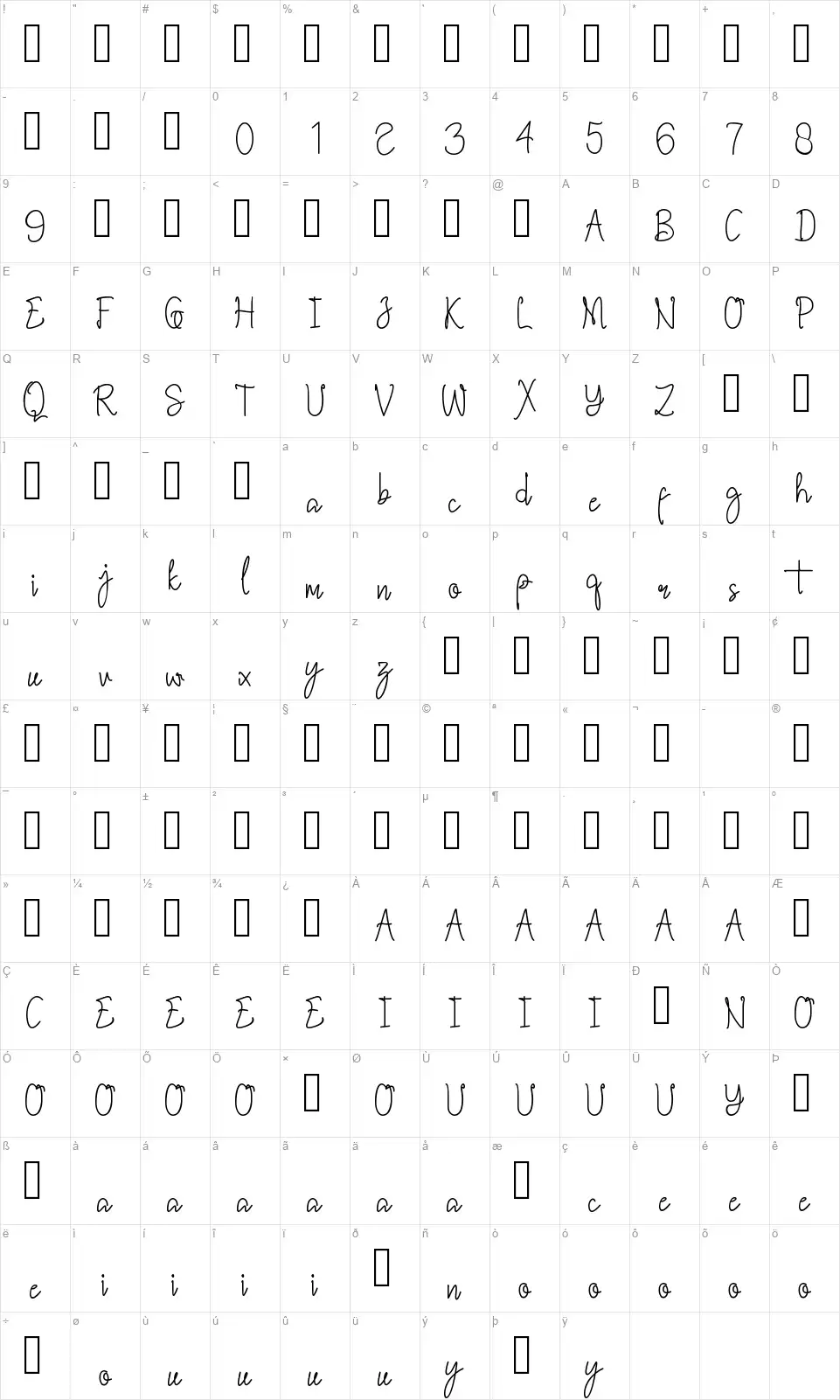 Laeshoerghafont character map