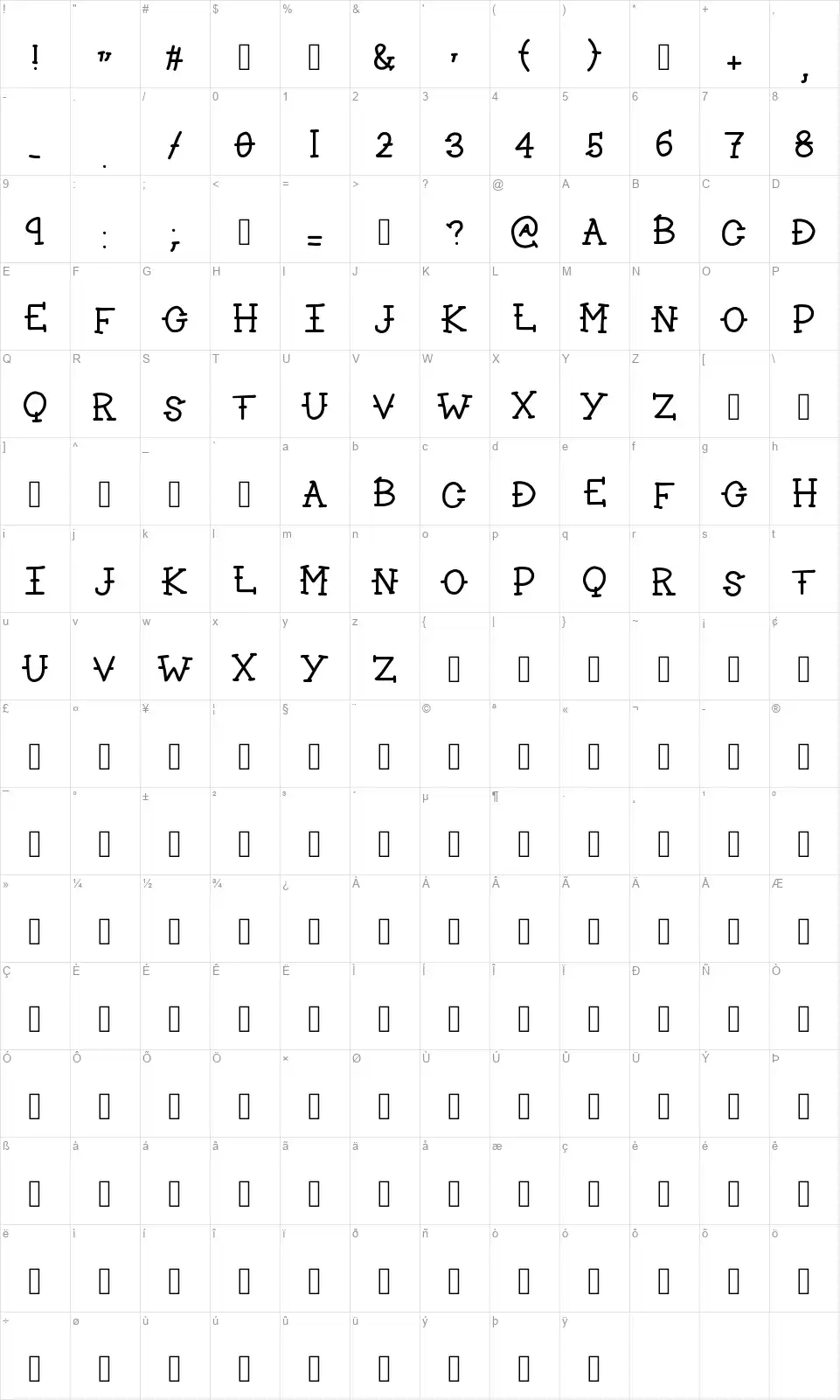 Lakesidefont character map