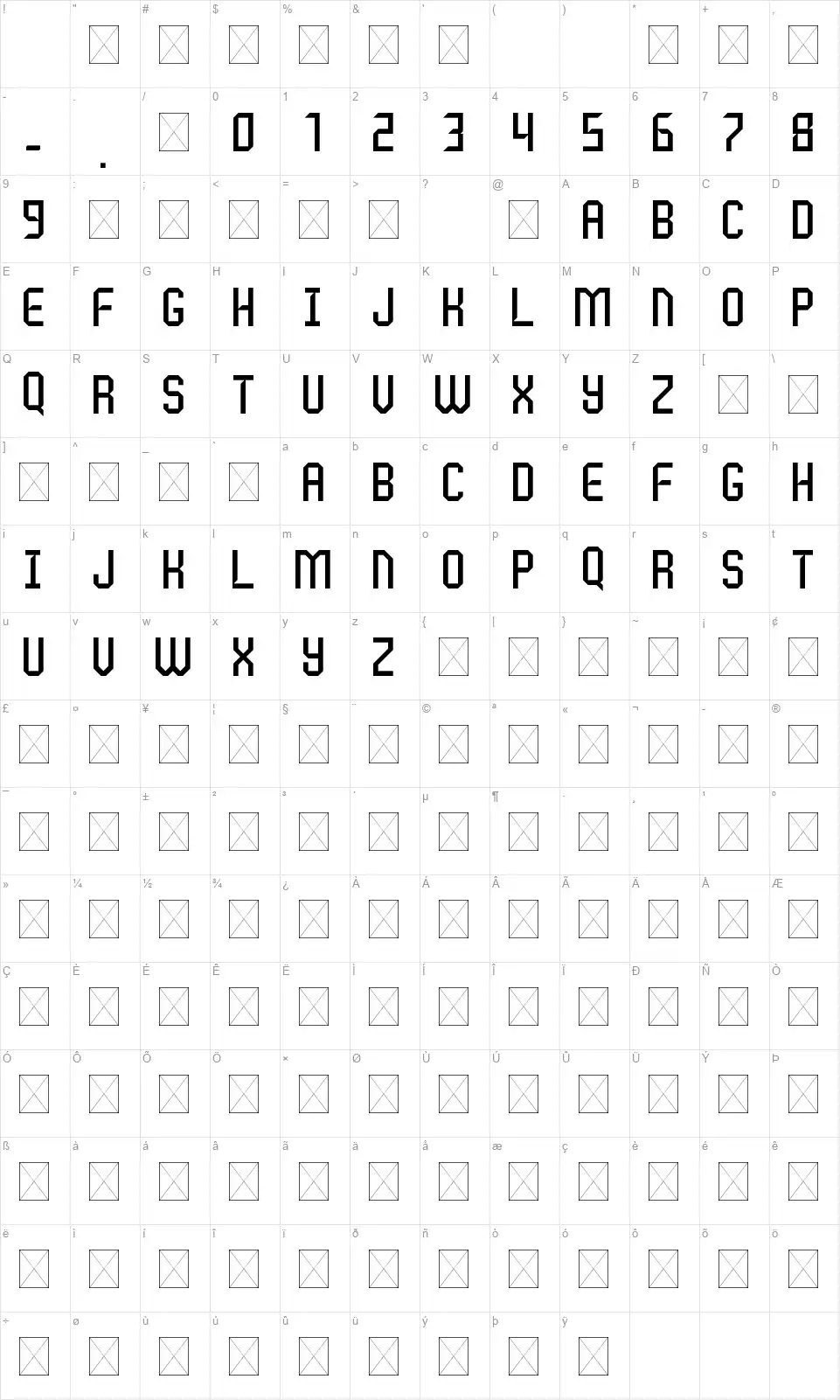 Lancip 2font character map
