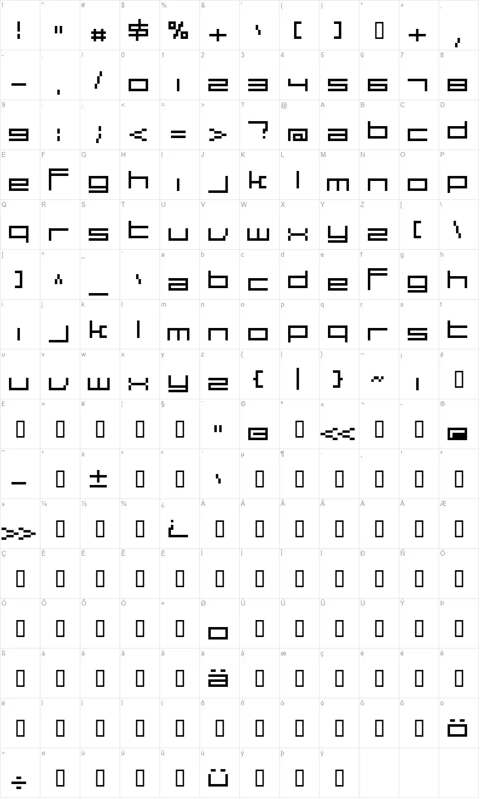 Large 9font character map