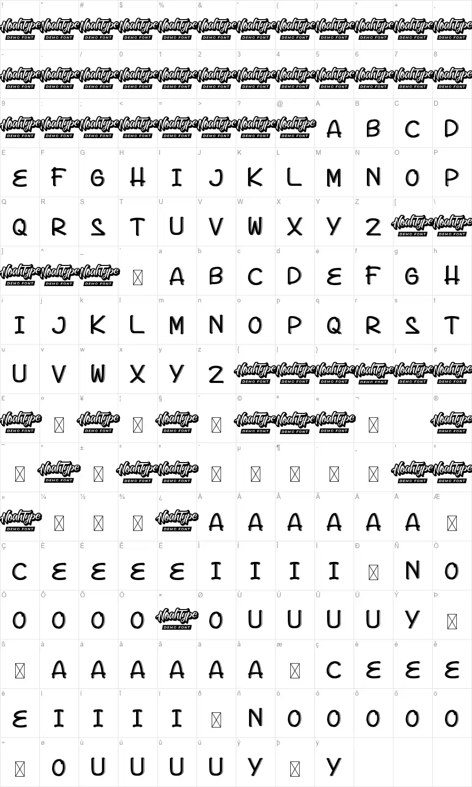 Lasthourfont character map