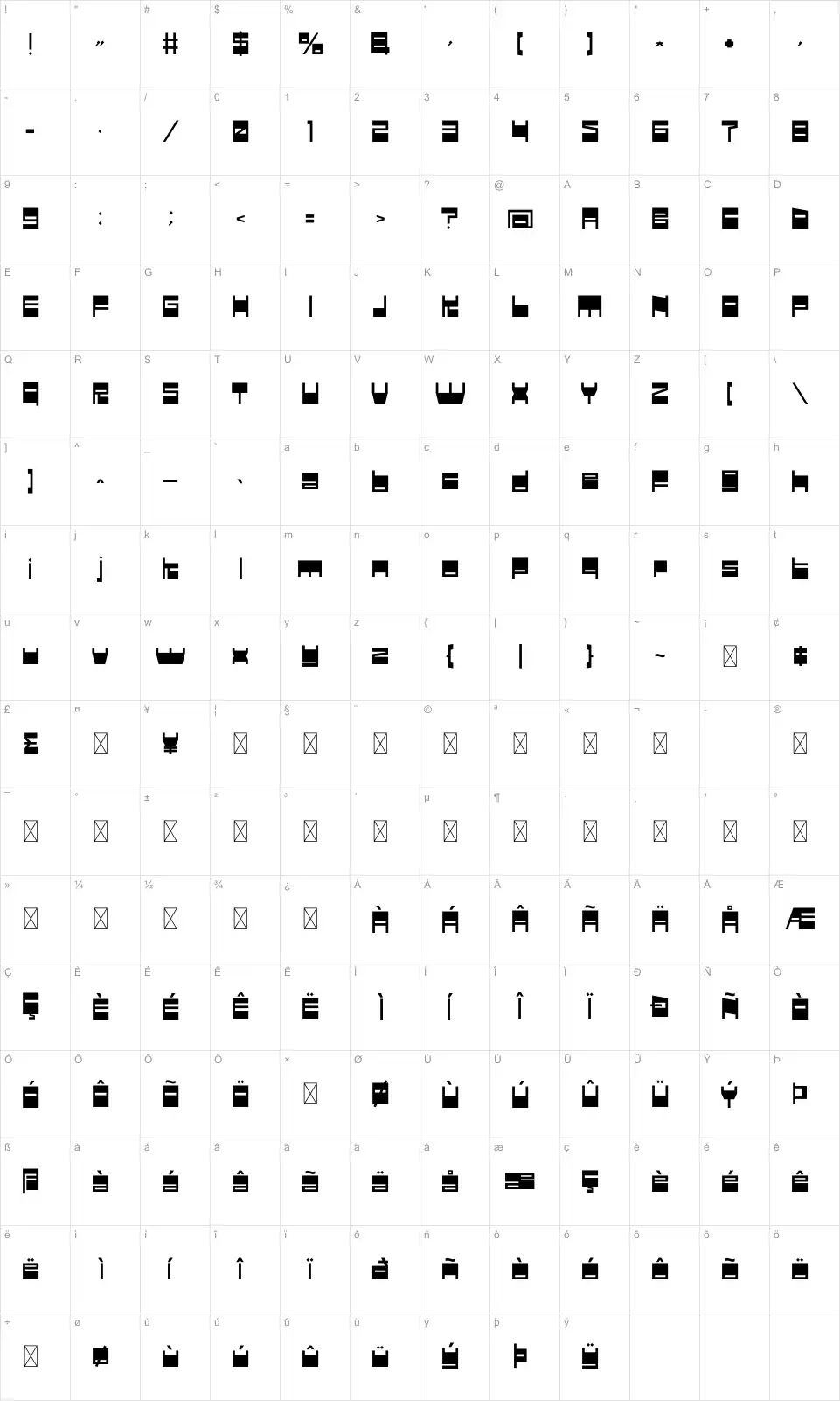 Lathifa Map Lathifafont character map