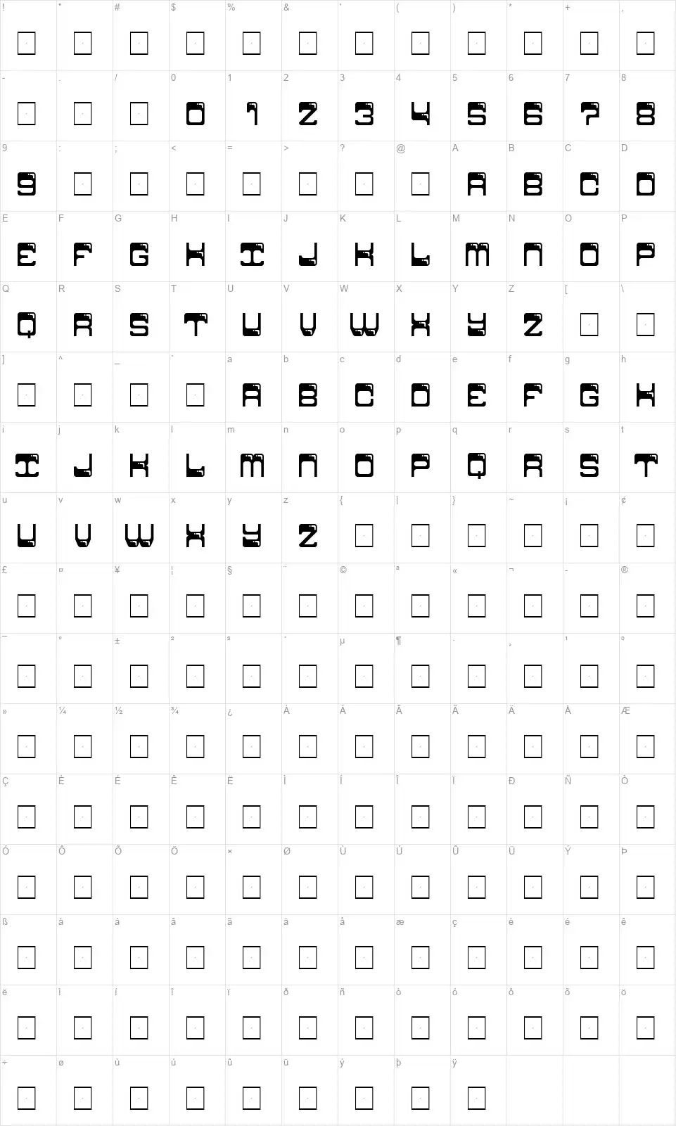 Lavomatic 2000font character map