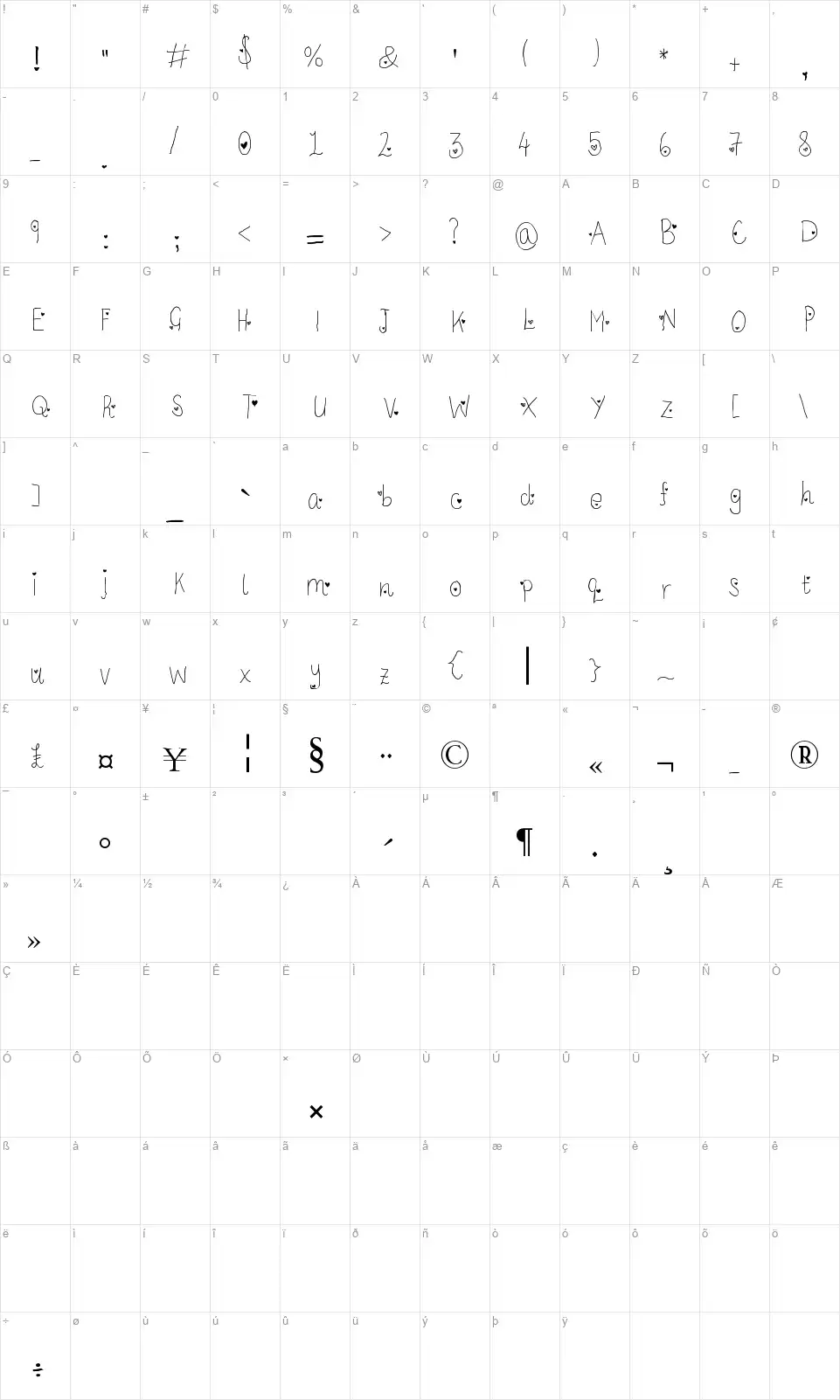 LC Look With Your Heartfont character map