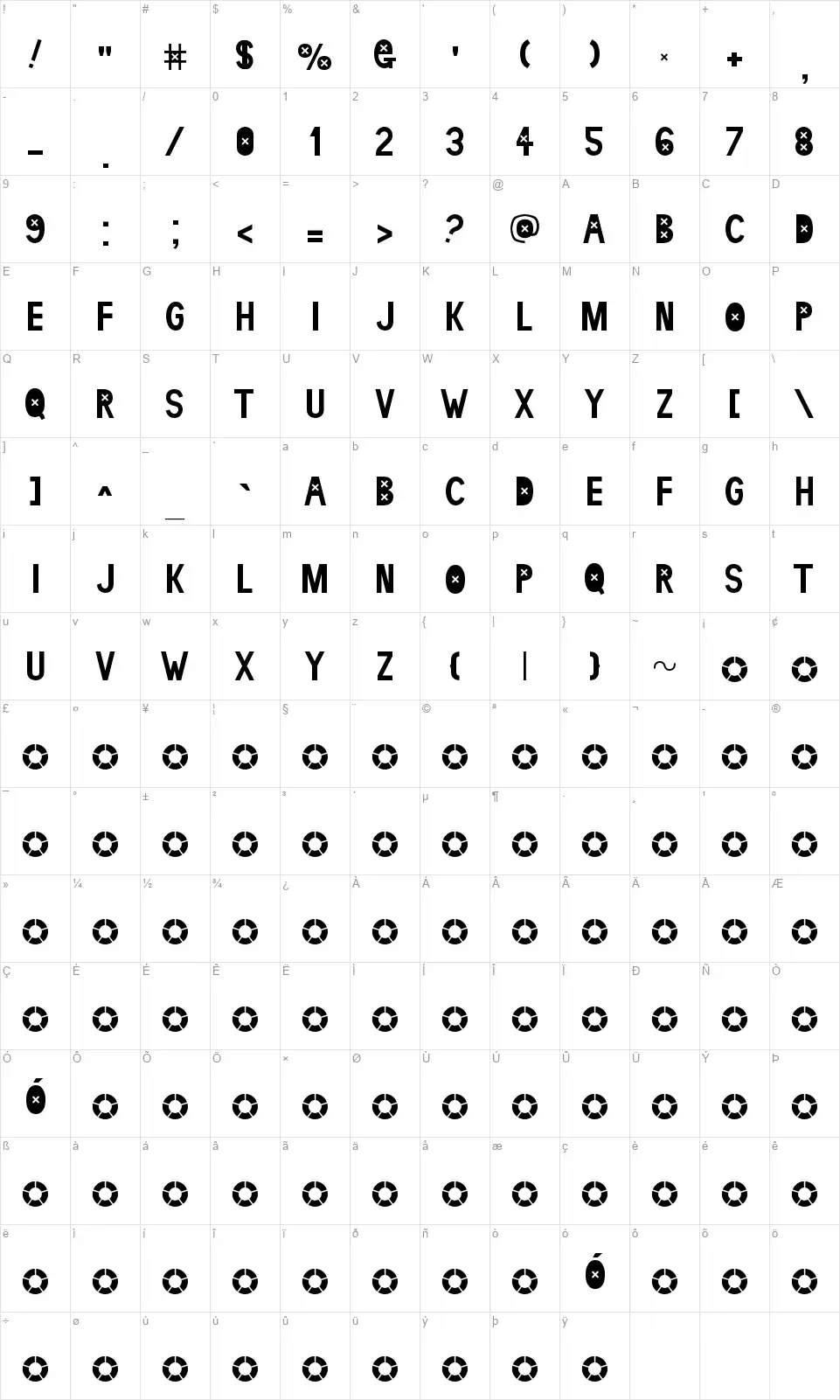 LDR Kaetfont character map