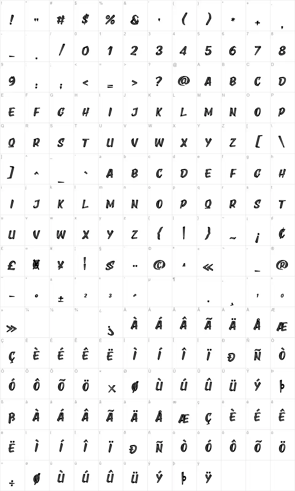 Leader Kidsfont character map