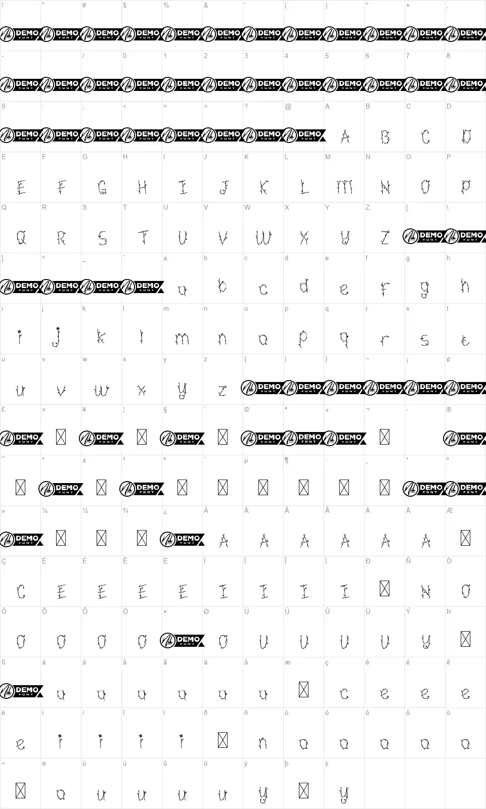 Leaf Crownfont character map