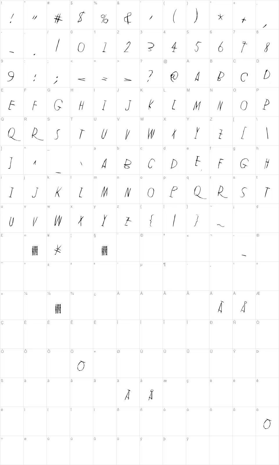 Lean On Mefont character map
