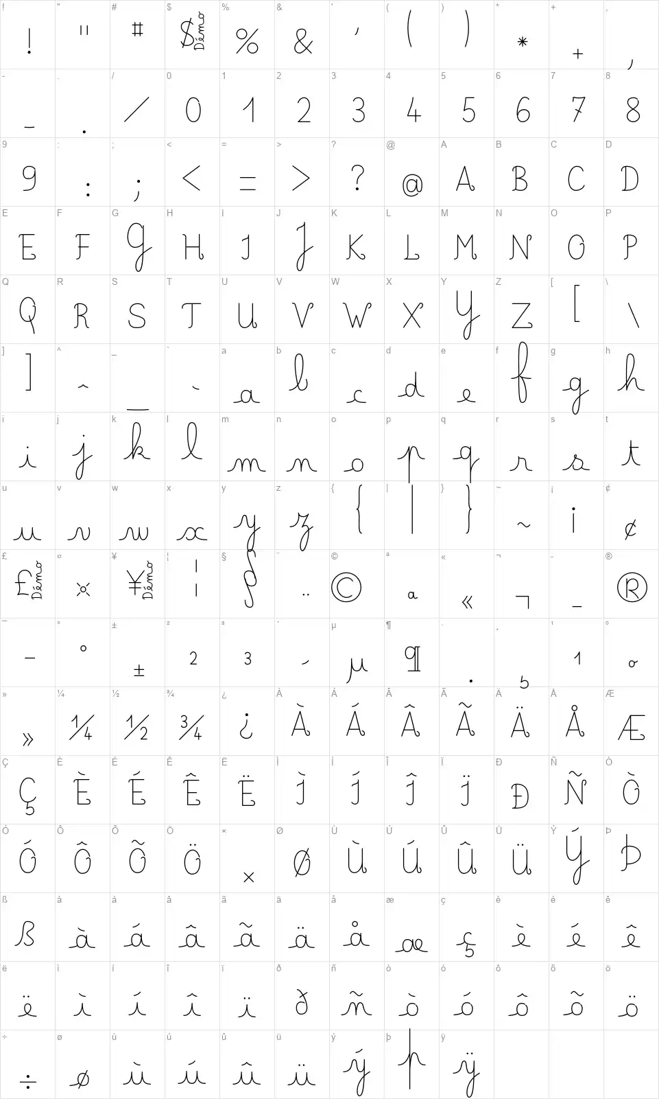 Lecteur Heureuxfont character map