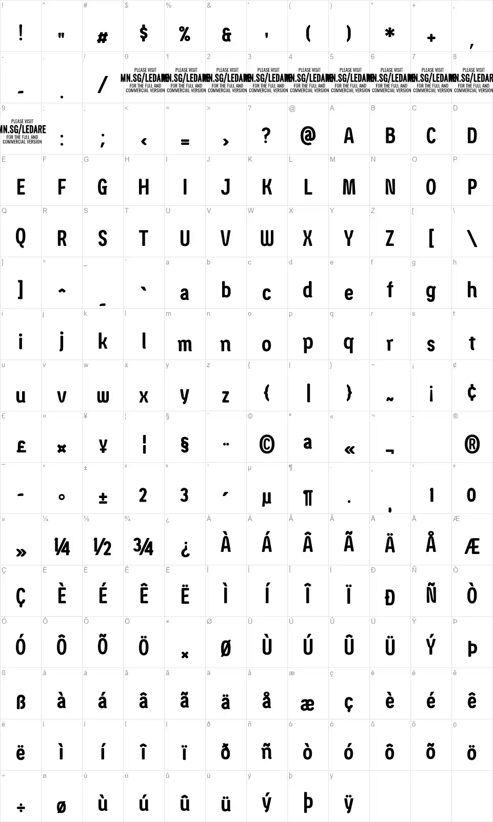Ledarefont character map