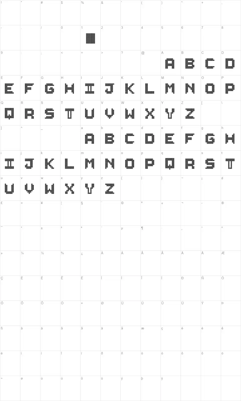 Leders STfont character map