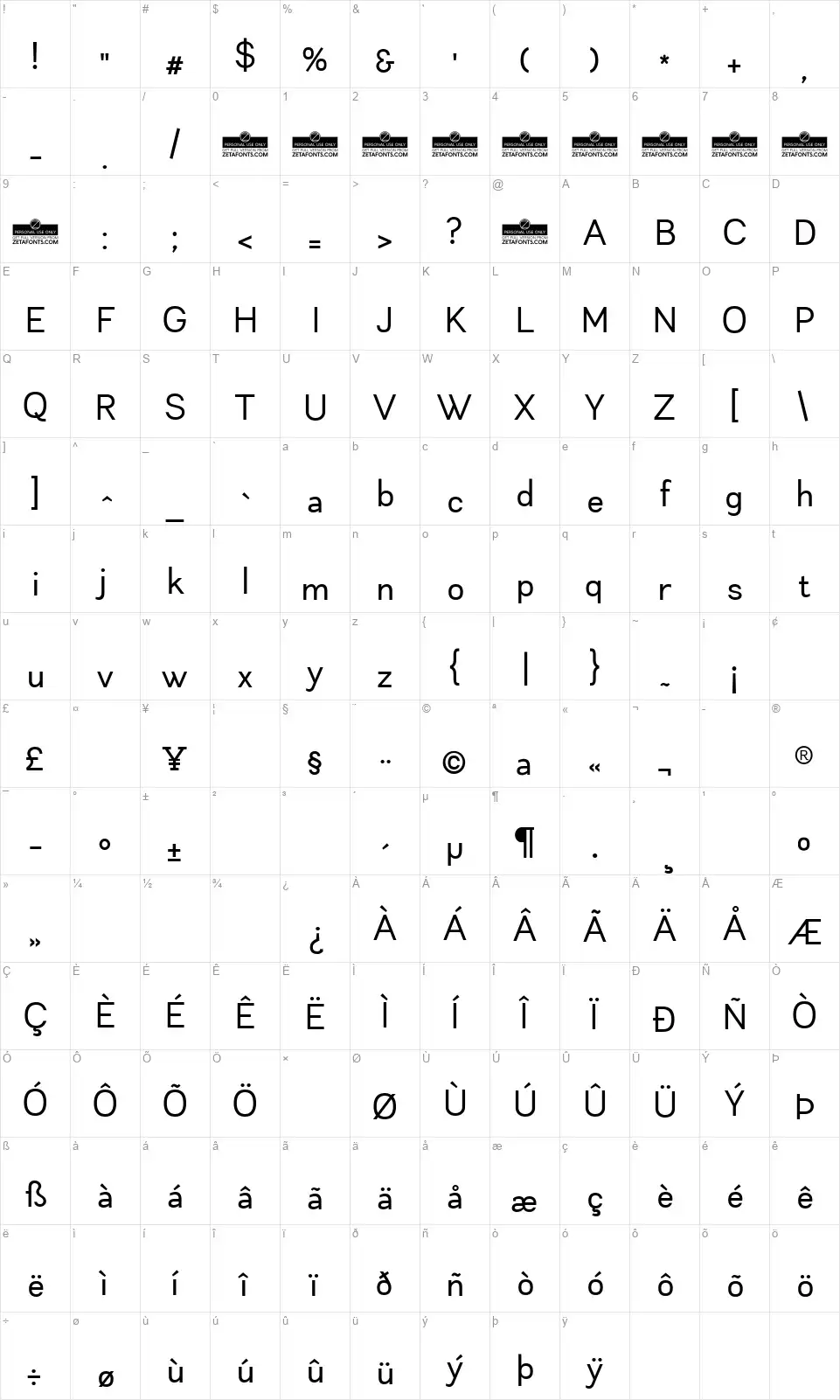Leonfont character map
