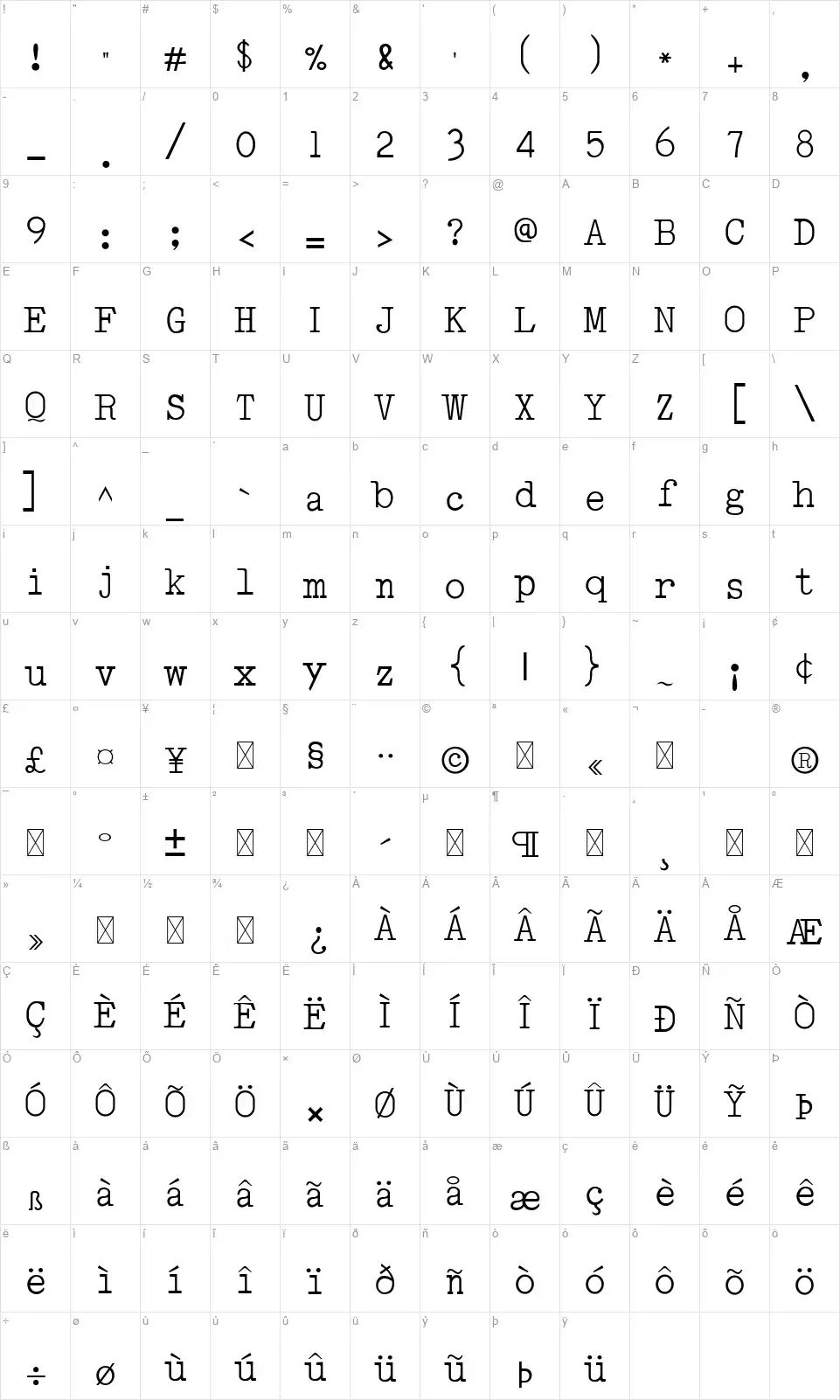 Leoriofont character map