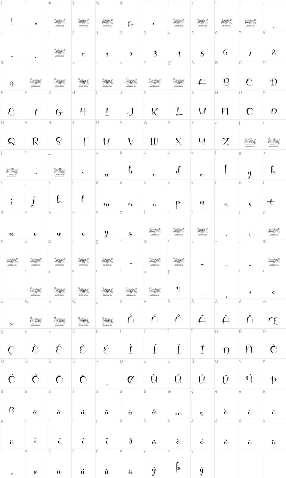 Leviteefont character map