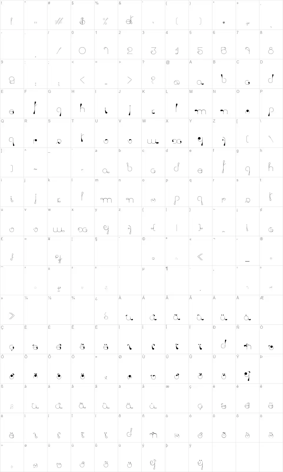 Licking Dropsfont character map
