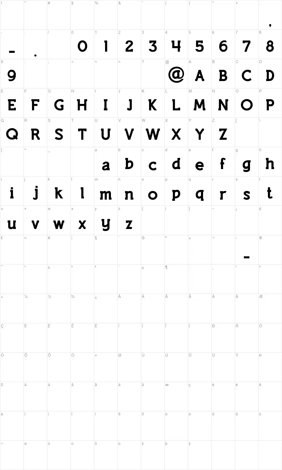 Lifestyle M54font character map